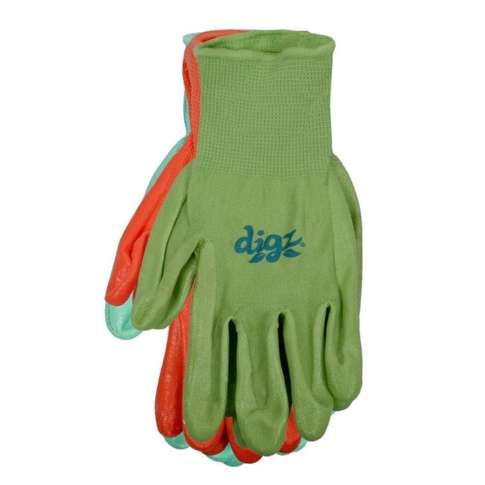 Digz Gardening Gloves Nitrile Coated 3 Pack Womens Size Large Value Pack Plants